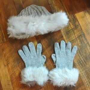 Cozy Gray and White Women's Winter Hat and Gloves Set